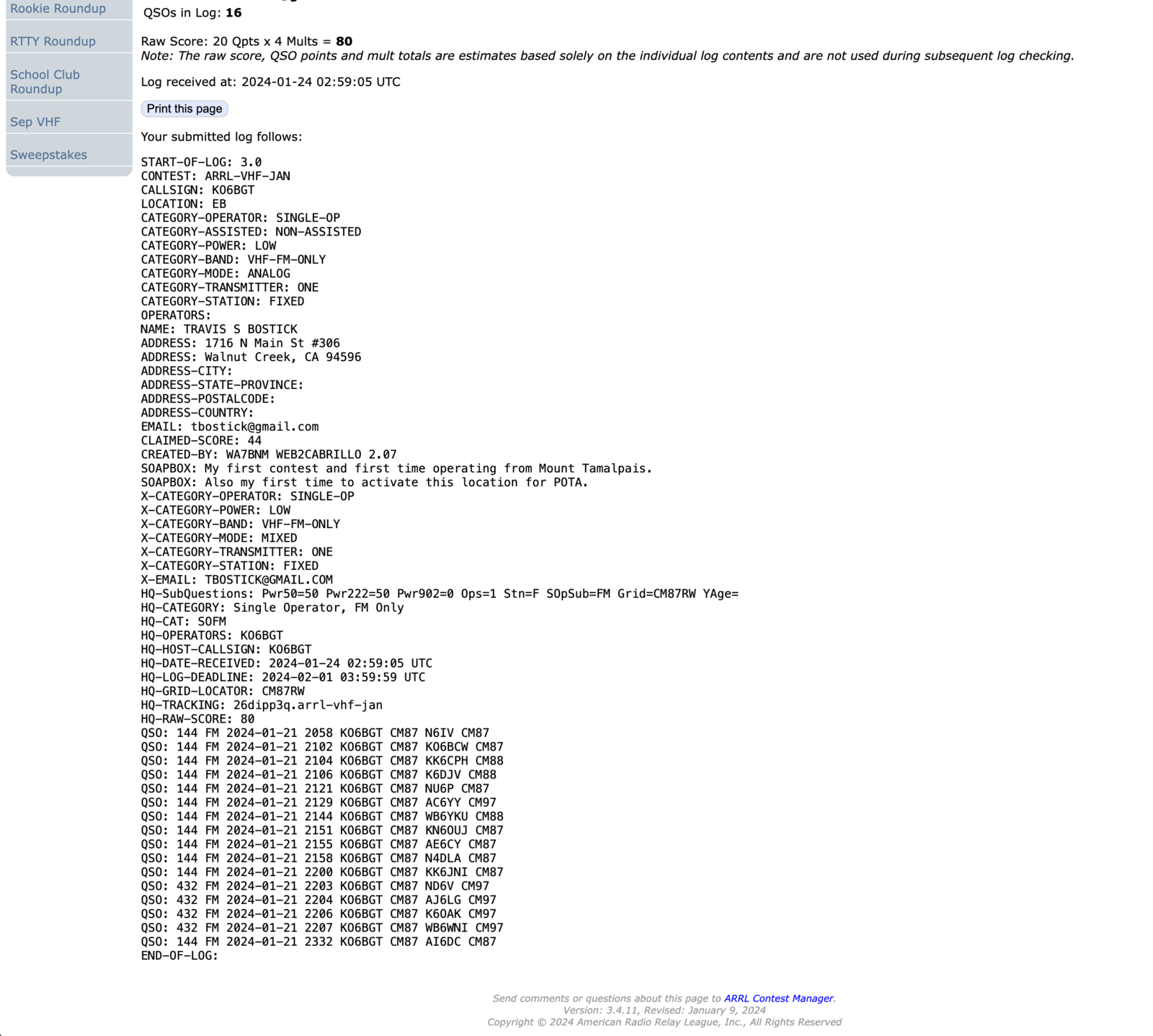 ARRL confirmation page 2